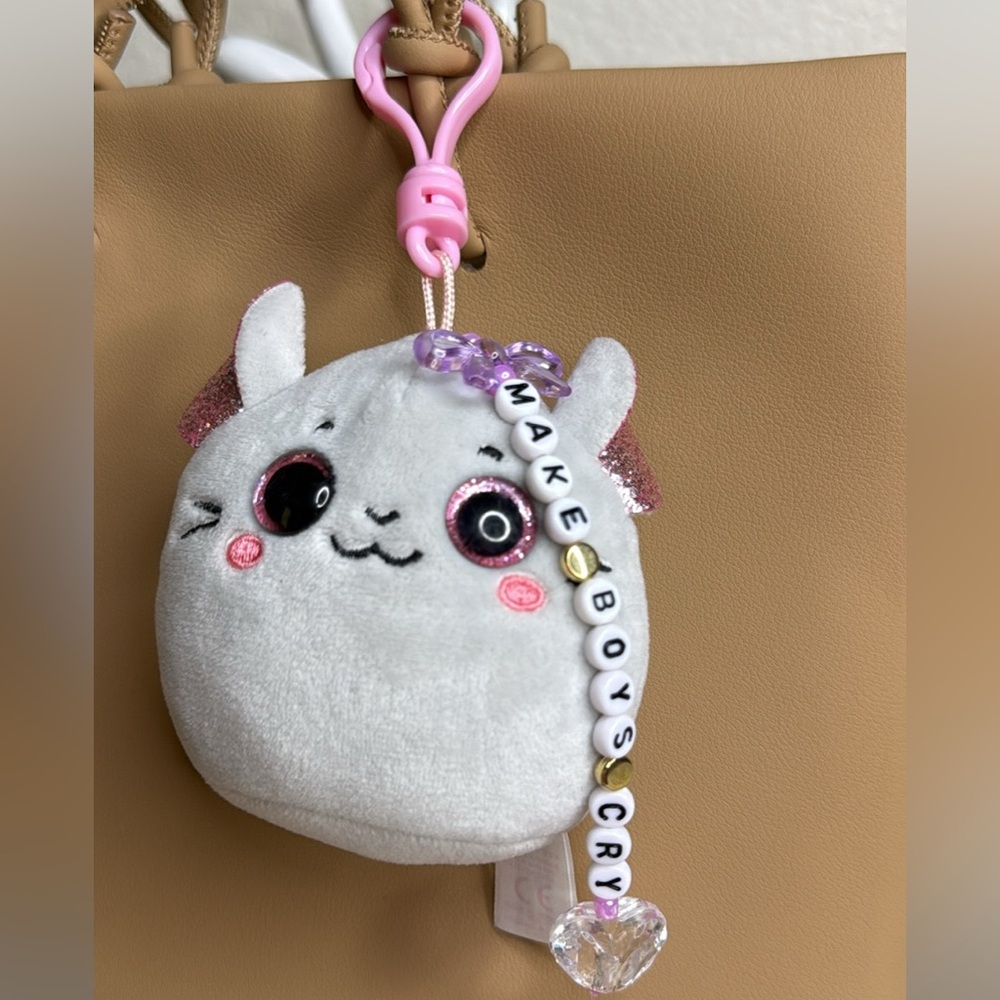 Ty Gray Pink Mouse Plush Purse Bag Charm Key Holder Y2K Cute